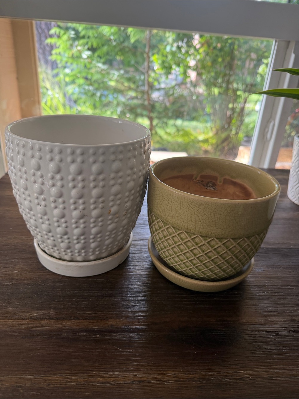 Ceramic Decorative Planter Pots - Cream and Olive Green set of two